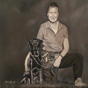 Portrait mit Hundeportrait- 7 Grautöne